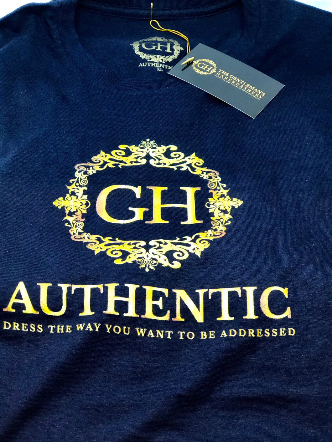 GH Authentic Unisex Navy Blue and Gold Crew Neck T-Shirt