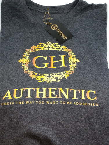 GH Authentic Unisex Charcoal Grey and Gold Crew Neck T-Shirt